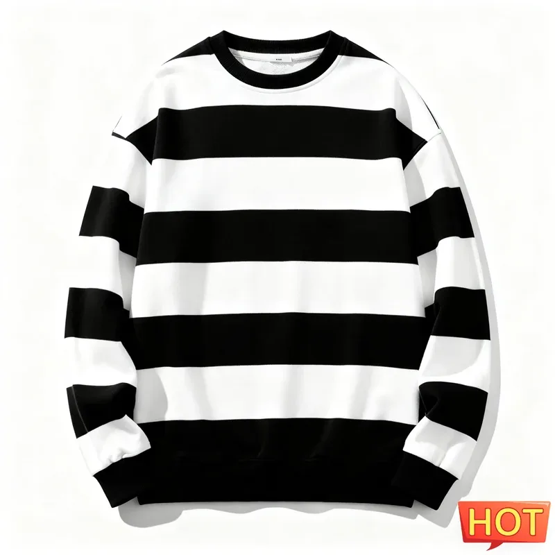 Retro gestreiftes Grafik-Sweatshirt für Herren, schlicht, lässig, langärmelig, 3D-gedruckt, hässliches Sweatshirt, lockere, atmungsaktive O-Ausschnitt-Pullover — image 4