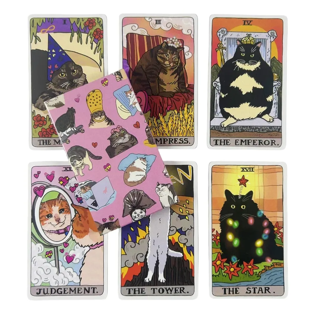 1pc Cat Meme Tarot Cards Fate Divination 22pcs Oracle Cards Party Entertainment Board Game Cards — image 4