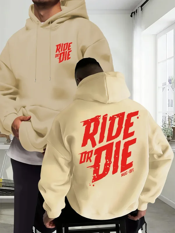 Biker-huvtröja herr Ride Or Die Letter Grafiskt ryggtryck Oversized sweatshirt Motorcykel Streetwear Höst Vinter