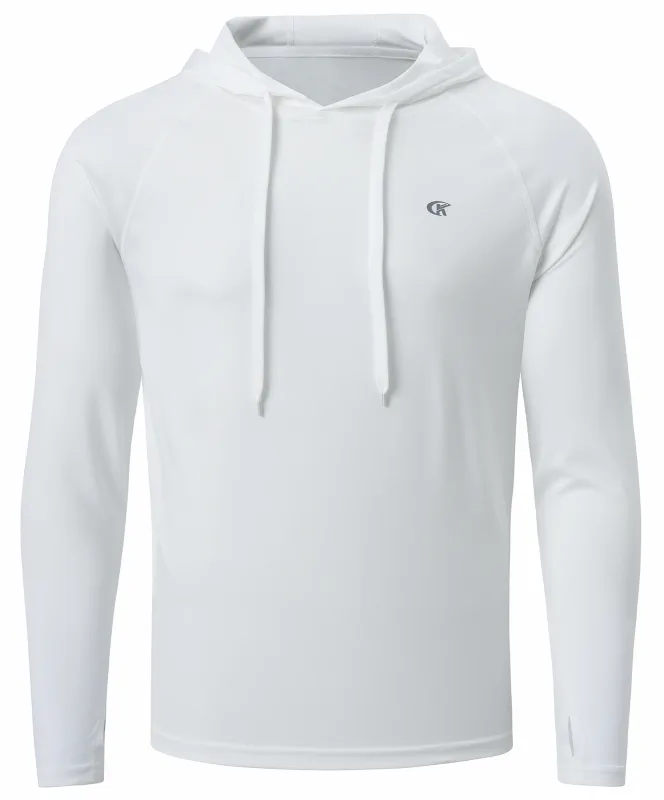 Baju-T Hoodie UPF 50+ Lelaki Musim Panas Lengan Panjang Rash Guard Cepat Kering T-shirt Sukan Luaran Larian Pullover