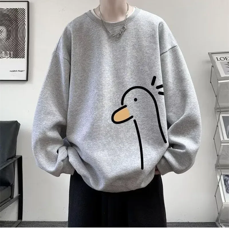 【M-8XL-Sweatshirts】 Übergroßes Herren-Sweatshirt, modisch, lockerer, langärmliger Paarkleidung mit gelbem Entendruck — image 6