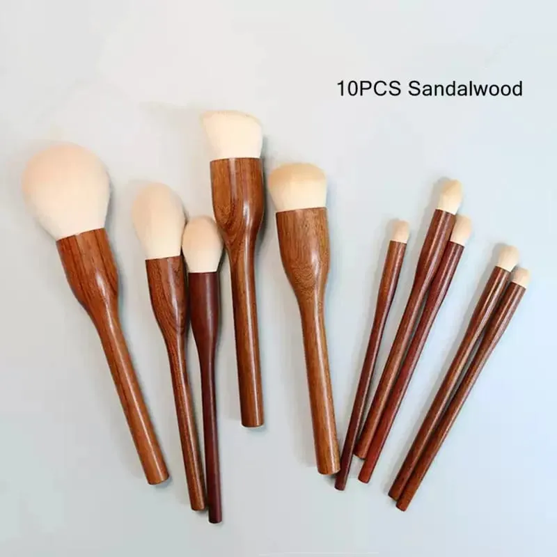 Sandalwood Handle Makeup Brushes Foundation Powder Highlighter Sculpting Eyeshadow Smudge Blender Detail Cosmetic Brush Tool — image 8