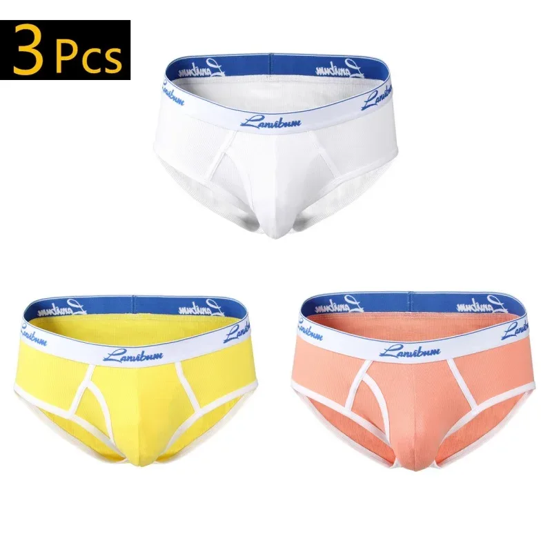 1/3 PCS New Men's Underwear Mid Waist Thread Cotton Breathable Solid Color Youth Underwear Men's Triangle Pants