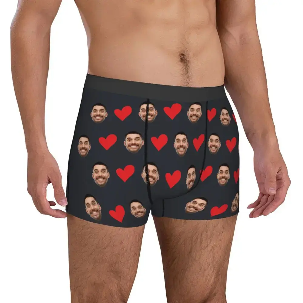 Personalized Face Photo Underwear Custom Heart Boxer Briefs Men Briefs Gift For Husband Anniversary Gift for Dad