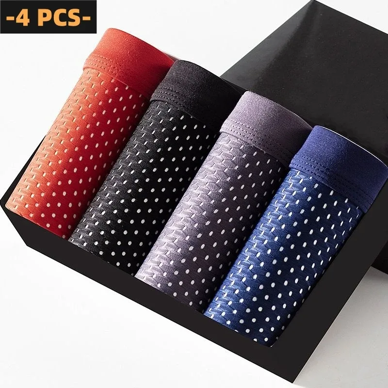 4 PCS/Lot Men's Panties Ice Silk Underpants Breathable Summer Man Shorts Boxers Underwear Homme Bamboo Hole Large Size 2XL-6XL