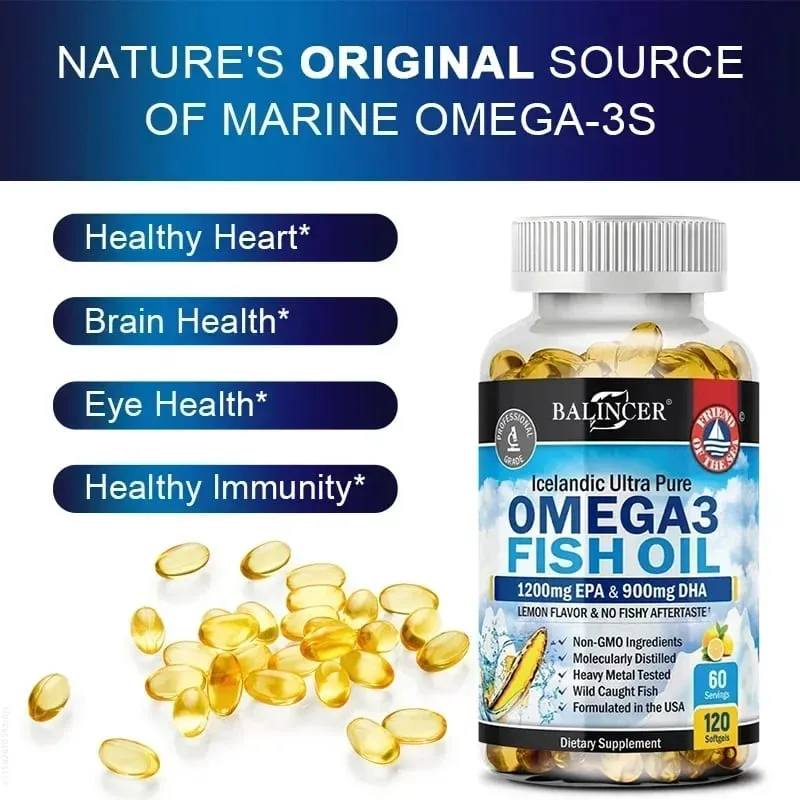 Balincer Omega 3 Fish Oil Dietary Supplement - DHA & EPA Nourishes Joint Eye Heart and Brain Health. Boosts Immunity Non-GMO
