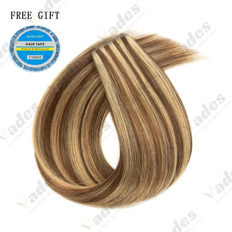 Injected Tape In Hair Extensions Invisible Long Tape PU Weft Human Hair Bundles Natural Hair Extensions 12-22 inch Thick Ends