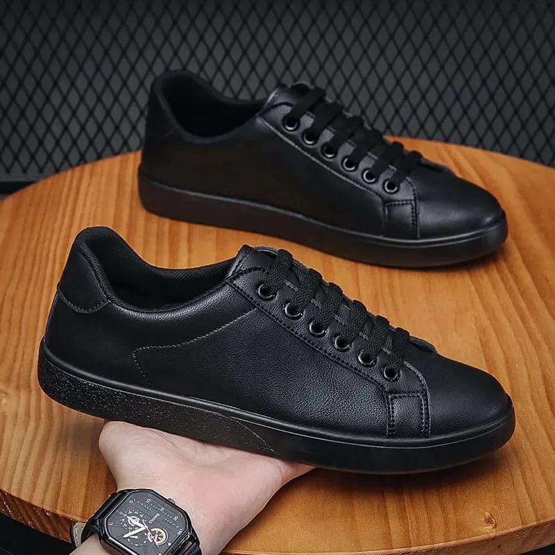 Men's Vulcanized Shoes Casual Low Top Flat Sneakers White Shoes Zapatillas Hombre Chaussure Homme Drop Shipping Leather Black — image 2