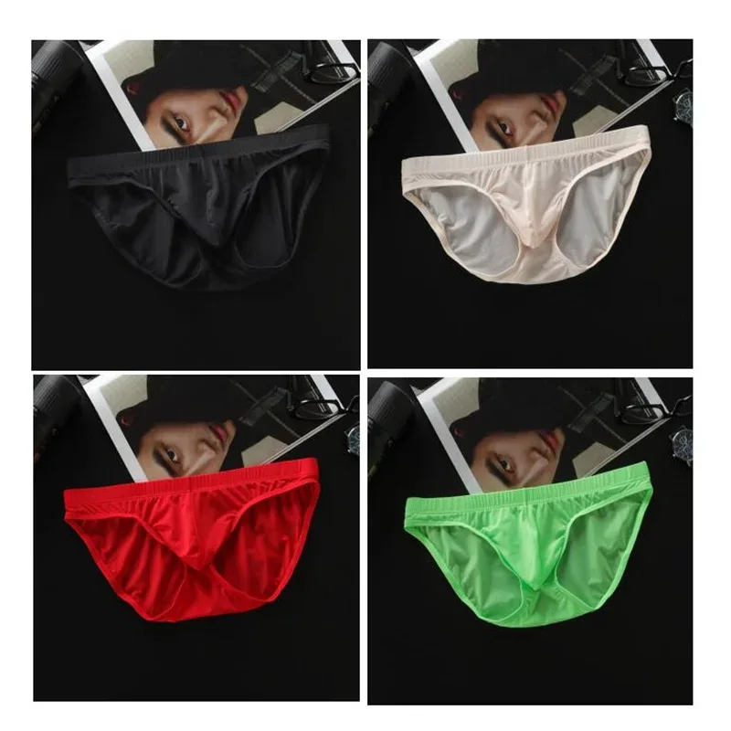 4 Pcs/pack M-4XL Ultra-thin Ice Silk Men Seamless Briefs Transparent Mens Sexy Bikini Underwear Male U Pouch Panties — image 13