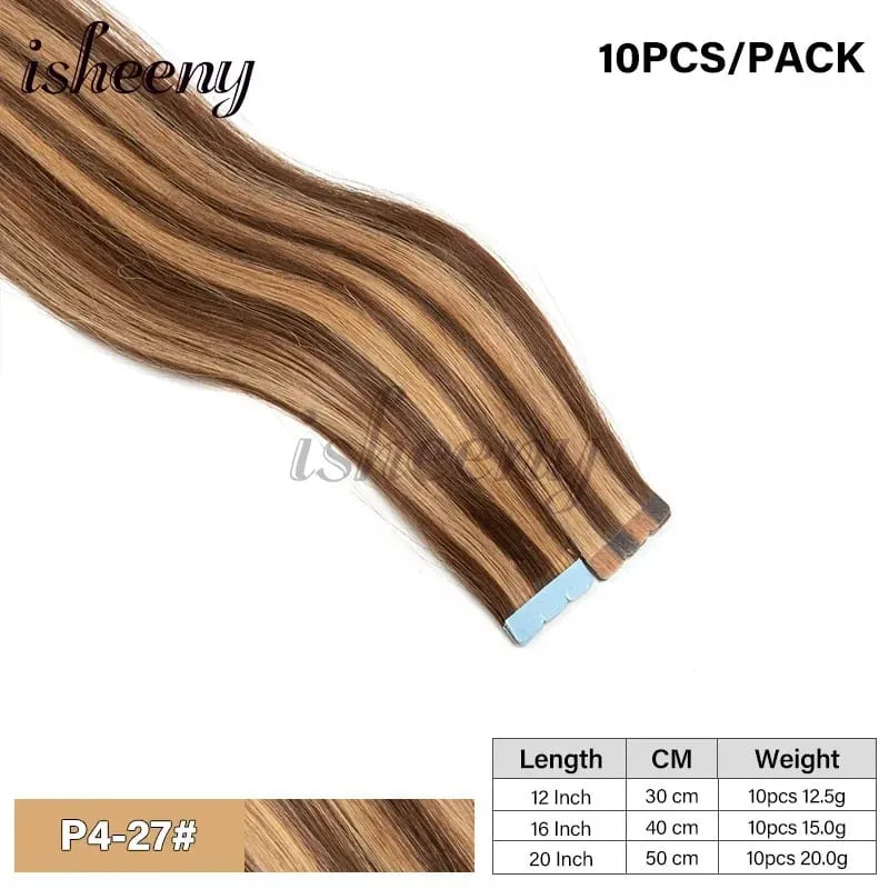 Mini Tape In Human Hair Extensions Natural Straight 10pcs/pack Invisible Machine Remy Hair Extensions 12-20 inches Easy to Wear