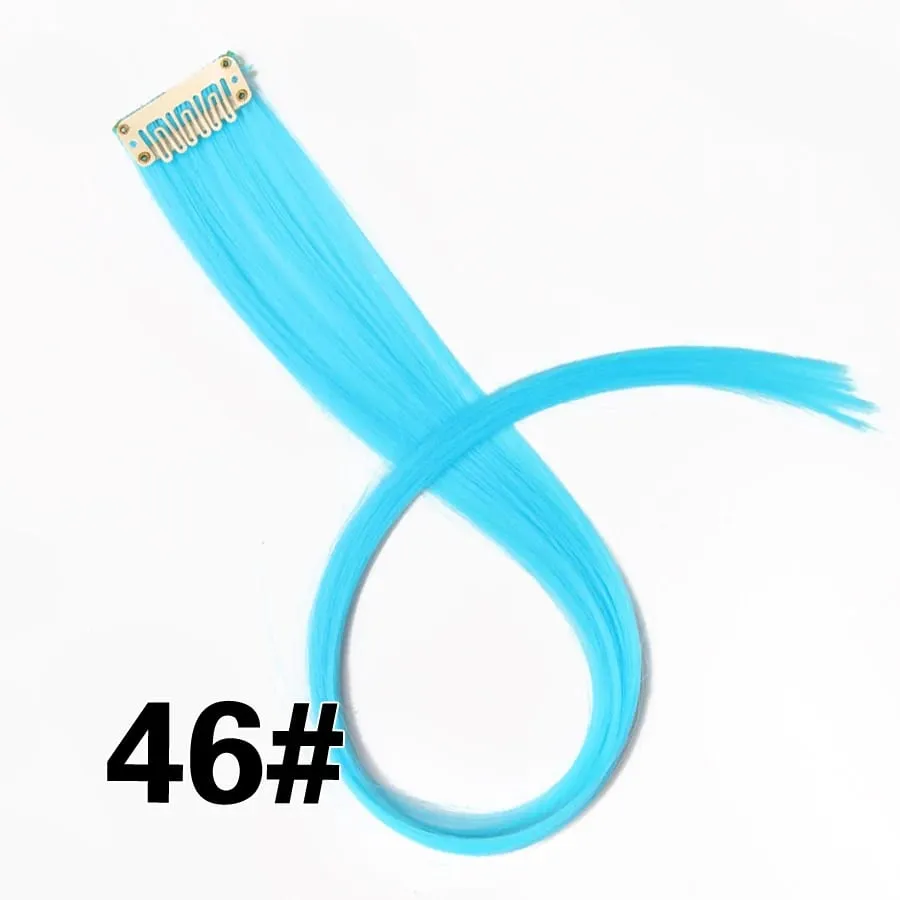Straight Colored Hair Piece Hair Extensions Clip In Highlight Rainbow Hair Pink Blue Purple Synthetic On Clips For Women Girls — image 52