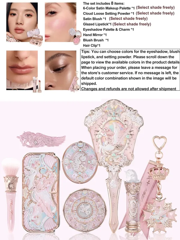 Flower Knows Knight Unicorn Treasure Chest Set Luxury Makeup Gift Set Satin Blush Palette Glazed Lipstick Beauty Collection