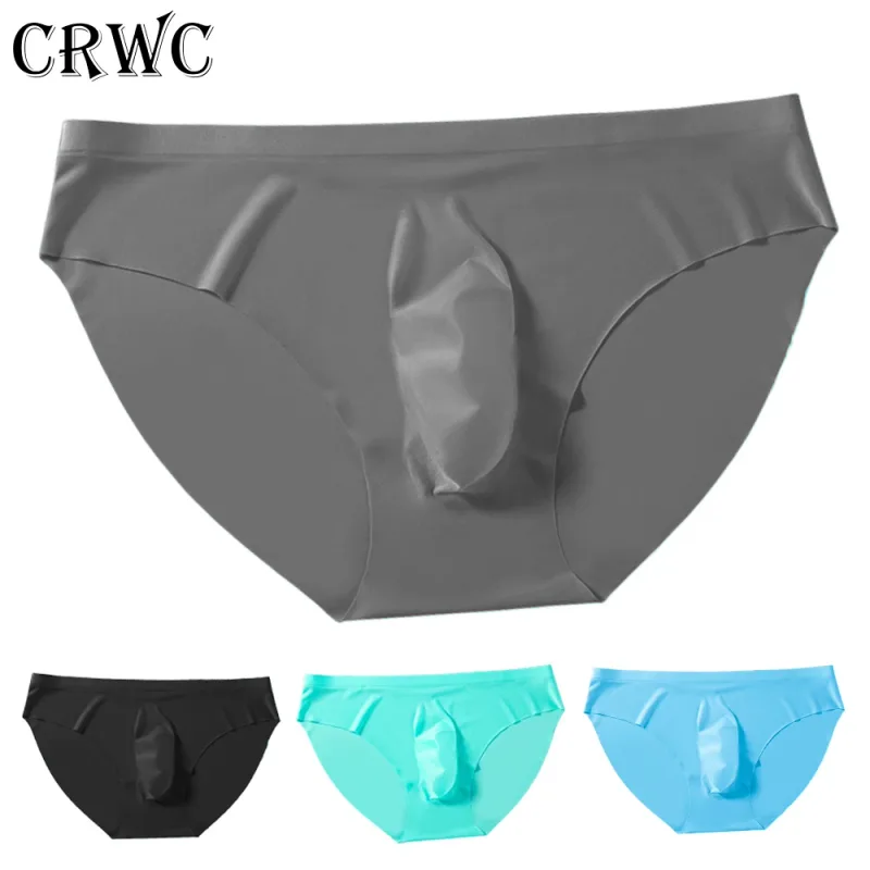 2PCS Sexy Men Briefs Ultra Thin Ice Silk Underwear High Quality Breathable Underpants Summer Transparent Quick-dry Male Panties — image 1