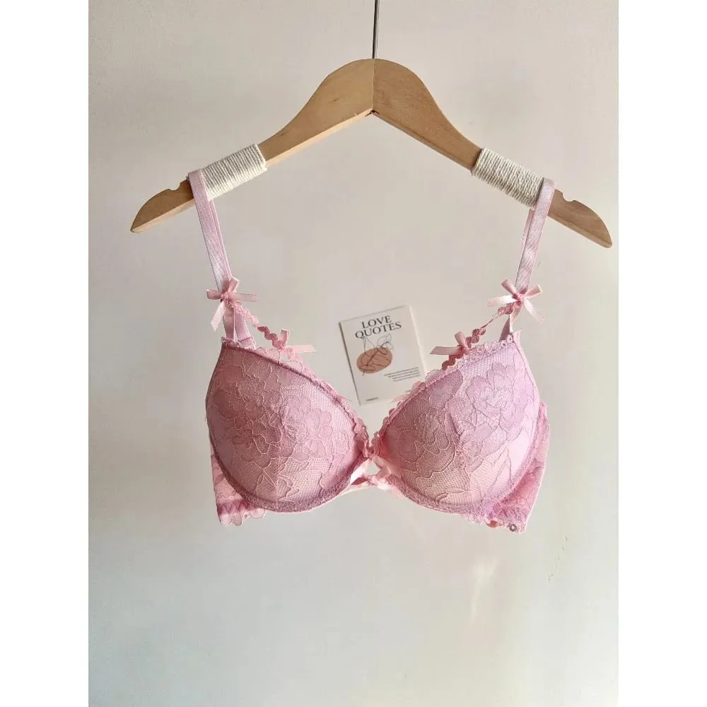 セクシーな Women Red Lace Bridal Lingerie Set Bowknot Push Up Bra Panty Small Bust Pure Style Wedding Party Intimate Underwear 32-38 — image 6