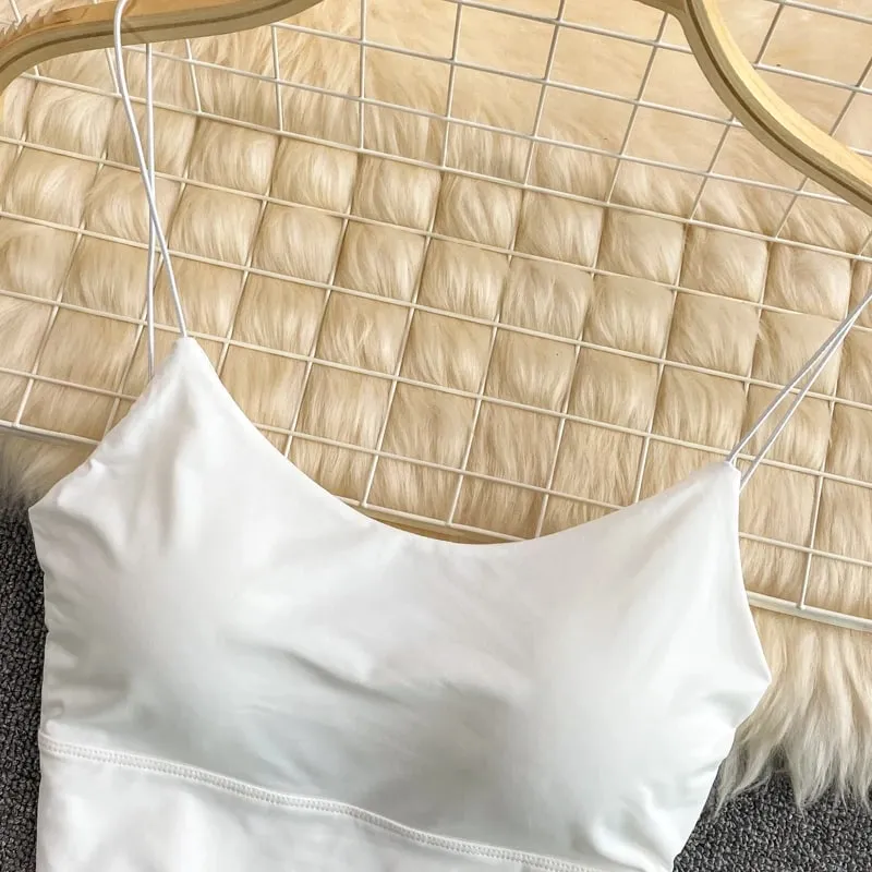 Women Crop Tops Sexy Solid Color Camisole Ice Silk Tube Top Seamless Sports Tank Top Wireless Underwear Padded Bra Bralette Vest — image 9