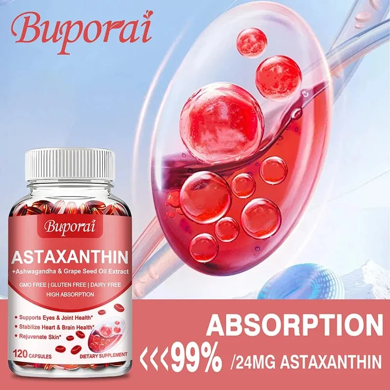 Astaxanthin Capsules - Antioxidant Protection Supports Skin and Eye Health Relieves Eye Fatigue and Enhances Immunity
