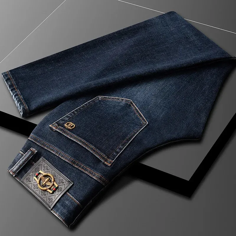 Light Luxury Blue Jeans Men's Autumn and Winter Thick 2024 New Simple and Versatile Casual Stretch Slim High-End Trousers — image 5
