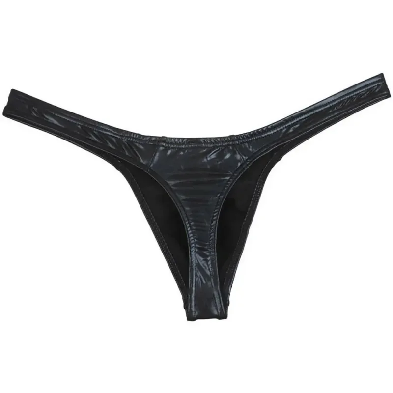 Shiny Solid Briefs Underpants Underwear Stretchy T-back Thong Bikini Fake Leather Low Waist M-XL Men Comfort New — image 4