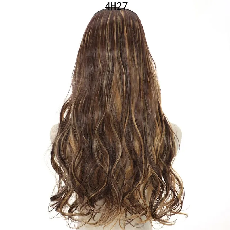 Long No Clips Invisible Wire Hair Extensions 16 22 32" Synthetic Wavy Black Brown One Piece Hairpiece Hair Extension