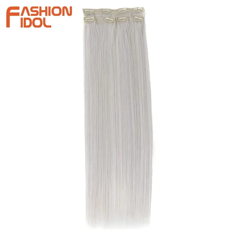 Long Straight Hairstyle 8 Clips In Hair Extensions Blonde 60CM Natural Synthetic Hair Daily Use Hairpiece Fake Hair