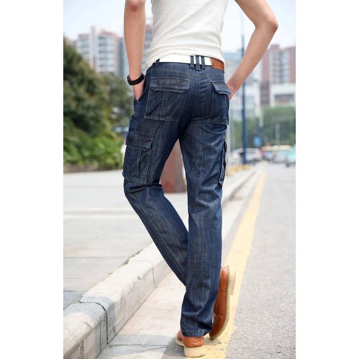 High Quality Men's Jeans Multi Pocket Denim Cargo Pants Oversized Casual Pants Men Clothing Loose Trousers 29-44 — image 3