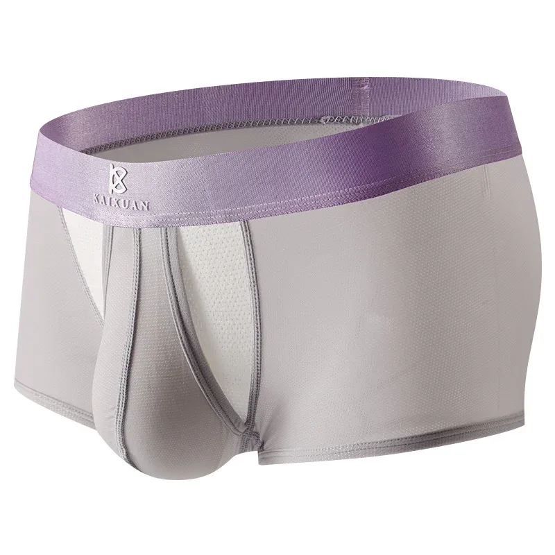 Ropa interior de seda de hielo de verano para hombre, Bóxer de secado rápido, pantalones cortos ligeros, transpirables, abertura lateral Separable, bragas no desmontables