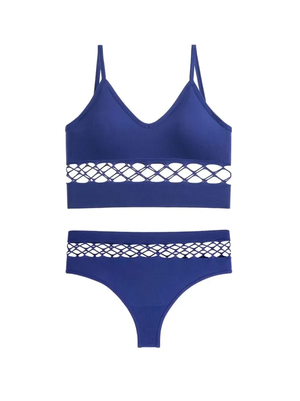 Set di lingerie sottile scavato per le donne Reggiseno push up con busto piccolo senza fili Canotta sportiva traspirante taglie forti — image 8