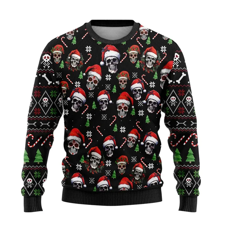 Suéter feio de Natal com estampa 3D de animal fofo para homens e mulheres roupas engraçadas com design de caveira moletom gráfico casual gola redonda — image 10