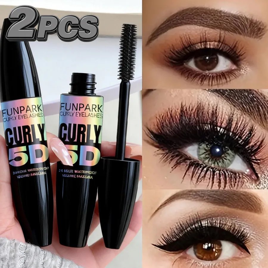 2 τμχ 5D Eye Black Mascara Waterproof Lengthens Eyelashes Extension Mascara με ίνες μεταξιού Μακιγιάζ ματιών μακράς διαρκείας για γυναίκες Καλλυντικά Κορεάτικη ομορφιά — image 2