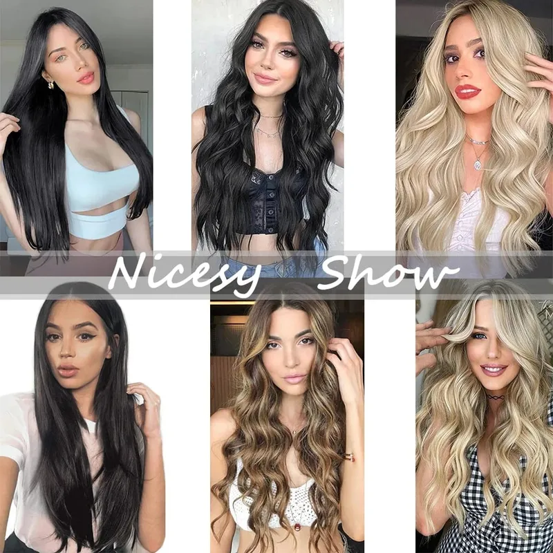 24Inch Synthetic Extension 16 Clips Blonde Hair Natural Long Wavy 7Pcs/Set Heat Resistant Fiber Hairpiece Black Brown Hairstyle — image 8