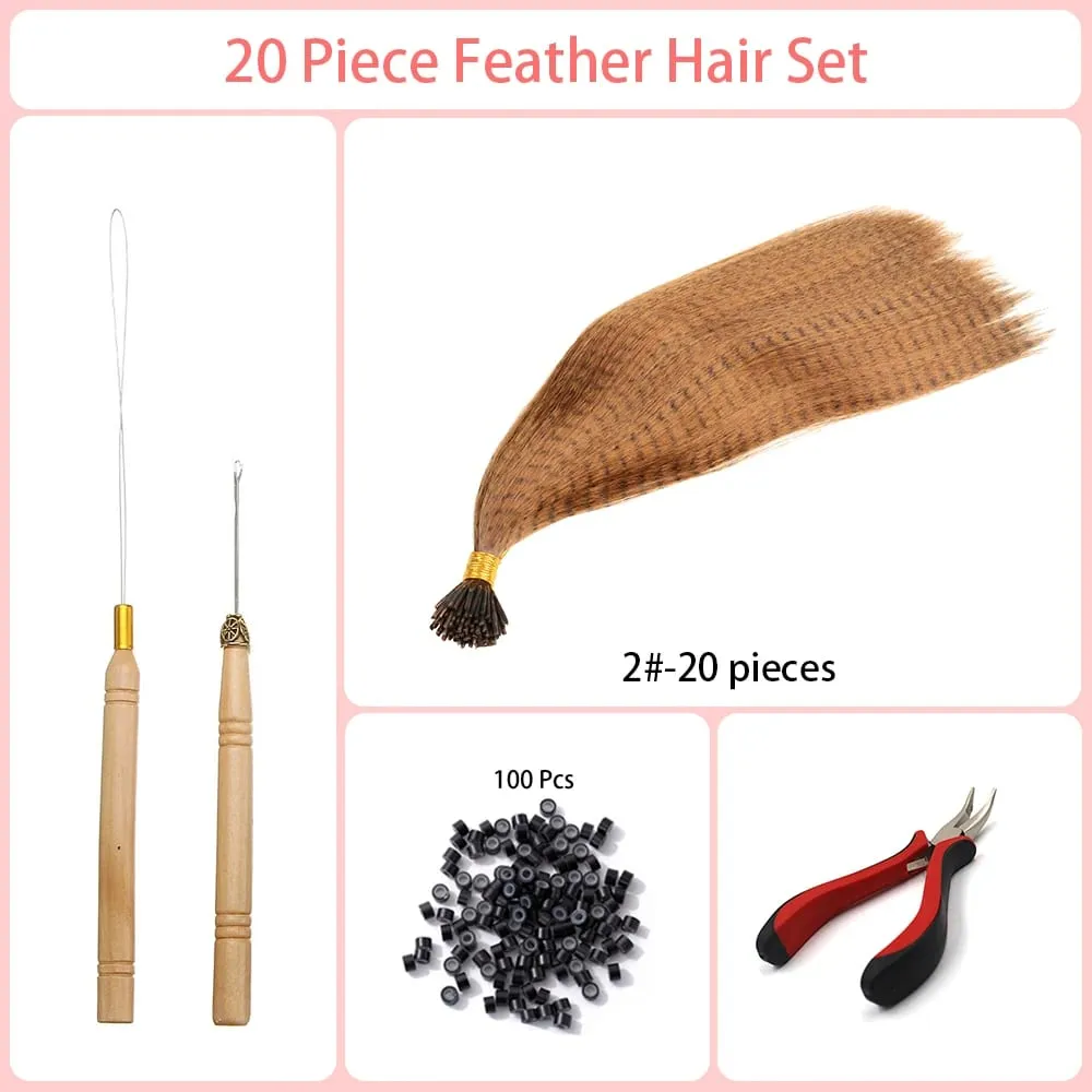 Synthetic Colored I-Tip Faux Feather Hair Extensions 16" 20 Strands/Pack Women's Heat Resistant Fiber Toolset Wig Accessories