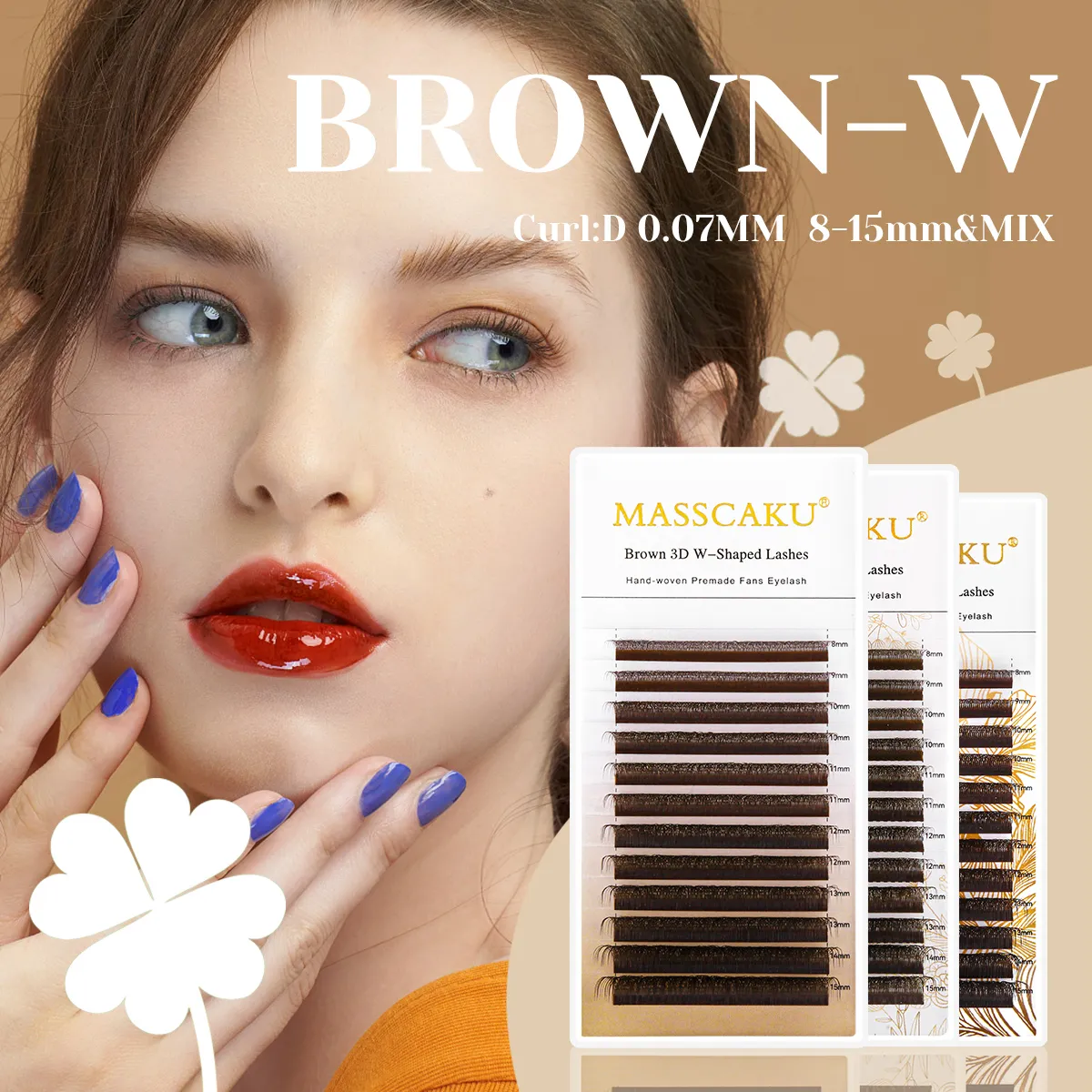Brown 3D/4D/5D W-Shaped Eyelash Extensions 8-15mm Mix Length Hand-woven Premade Volume Fans Eye Lashes Makeup Products — image 3