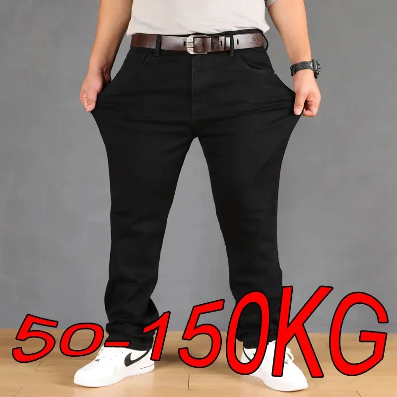 Plus Size Men's Solid Barrel Denim Pants For Spring Fall Casual Black Trendy Jeans For Men — image 2