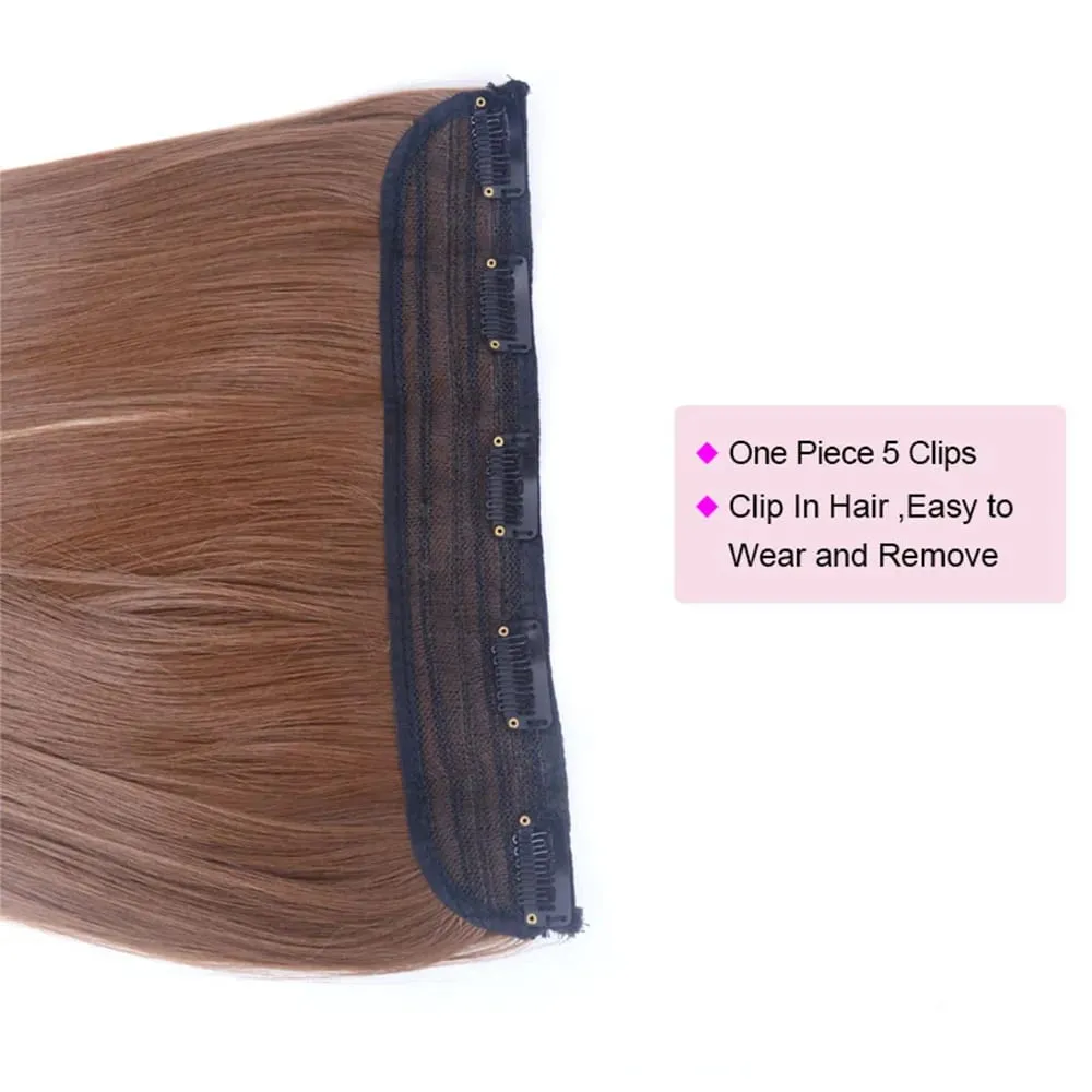 Daily Use Clip in Hair Extensions 5 Clips One Piece Instant Volume Long Straight Synthetic Hair Brown Blonde Color for Women