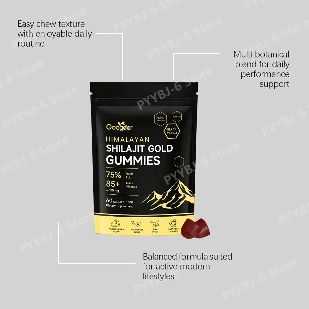 Himalayan Shilajit Gold 60 Gummies Minerals Formula תומכת בחיזוק אנרגיה וחיוניות הגוף תוסף תזונה טבעי — image 4