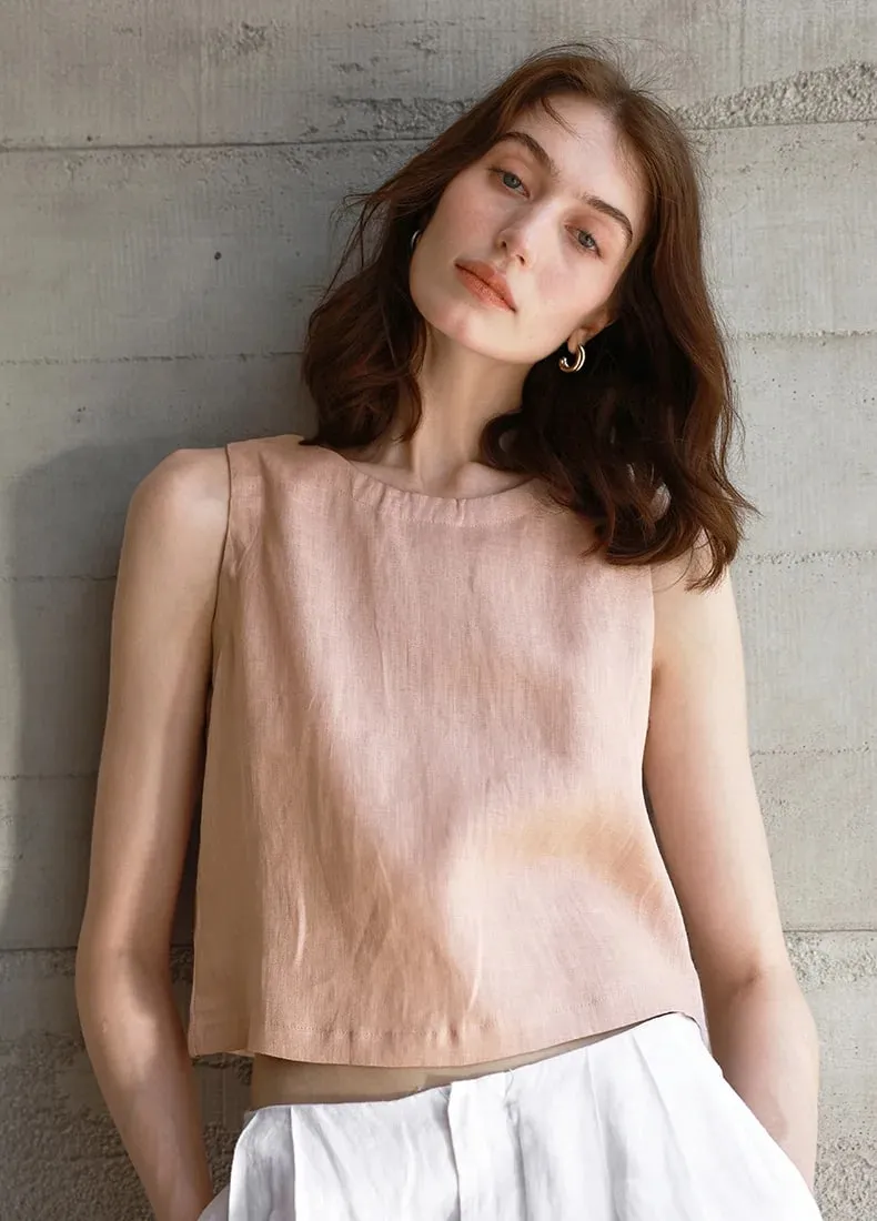 Chic Front And Back Two Wear Women Linen Tank Top 2026 Summer New Casual Short Loose 100% Linen Sleeveless Crop Tops — image 7