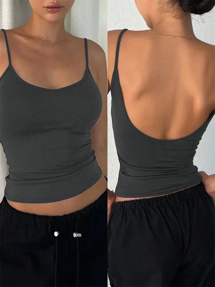 Women Backless Cami Crop Top Summer Solid Color Casual Sleeveless Top Streetwear Y2K Clothes — image 8