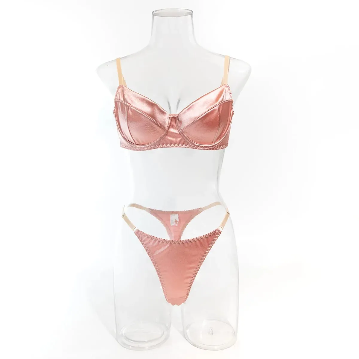Seksi Mewah Satin Pepejal Pakaian Dalam Nipis Set Bra & Thong Perhimpunan Manis Gadis Fesyen Baharu Pakaian Dalam Elegan Kehidupan Seharian
