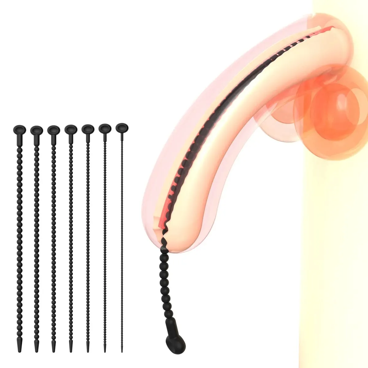 Graduated Urethral Dilator Set – 7 Sizes Soft Silicone Penis Sounding Rod for Men Reusable Sound Trainer Adult Sex Toy — image 3