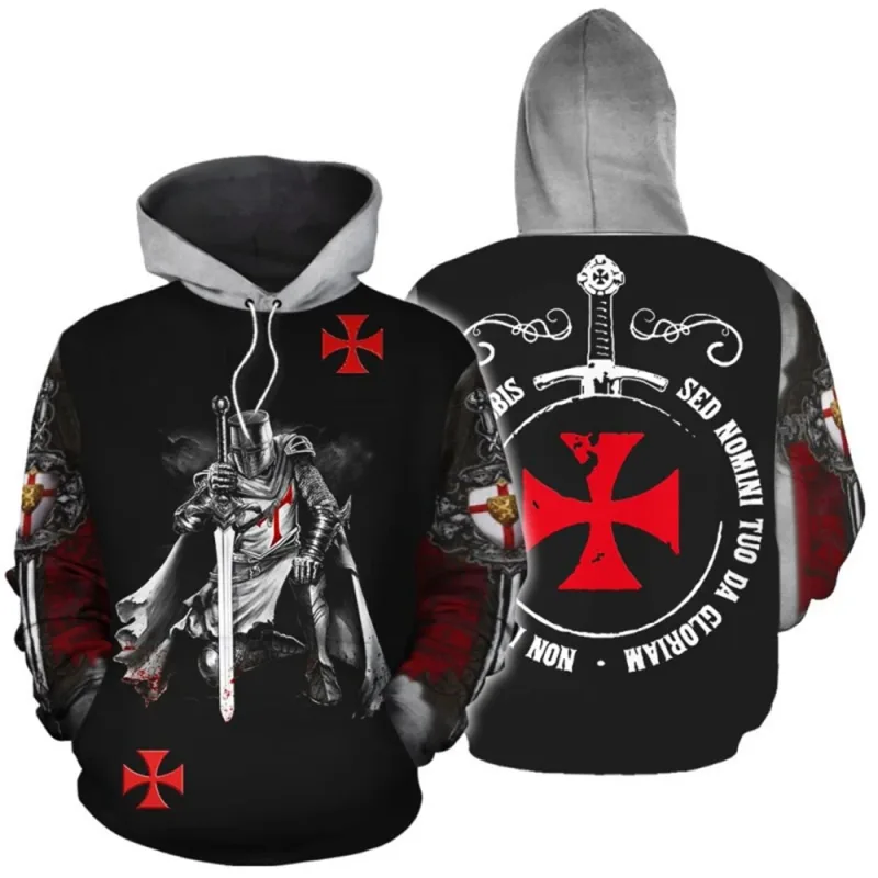Knights Templar Armor Hoodies Jacket Crusader Cross Medieval Sweathsirt Pullover Full Printed 3D Men's Hoodie Tracksuit Carnival — image 3