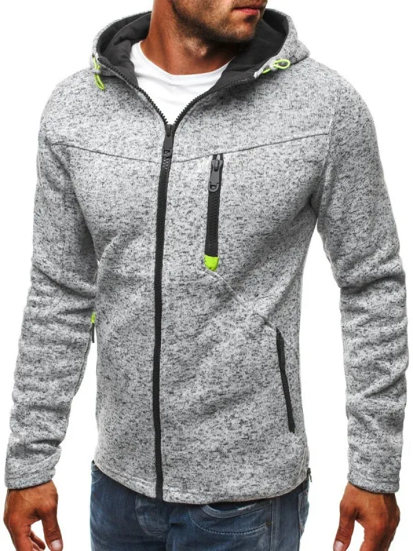Men's Hoodie with Side Zipper Pockets Thin Wool Solid Color Tracksuit Casual Everyday Outdoor Hooded Tracksuit Long Sleeves — image 8