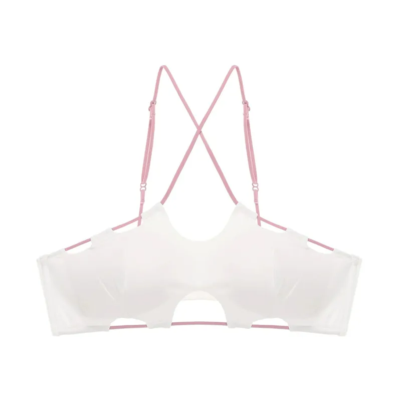 Sexy hanging neck bra simple solid color cross back bustier without steel ring breathable lingerie briefs women's underwear