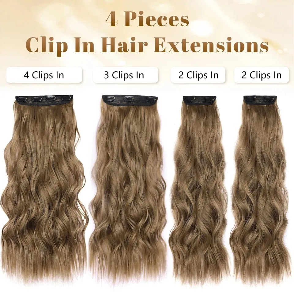 Clip in Synthetic Hair Extensions Long Wavy 4PCS Thick Hairpieces Black Fiber Natural Hair Extensions 20 Inch for Women Girls — image 3