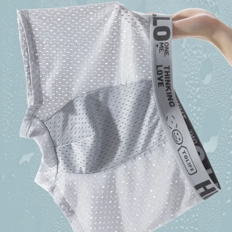 6 bitar av mesh Ice Silk boxningsshorts för herrunderkläder Andas sexig slim fit och sömlösa platta hörnbyxor stor storlek