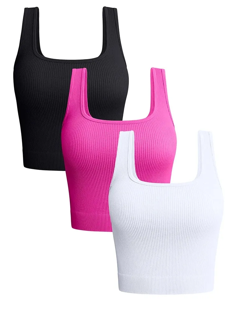 Women Solid Square Neck Ribbed Tank Top Camisole Women Summer Basic Elastic Sleeveless Crop Tops — image 2