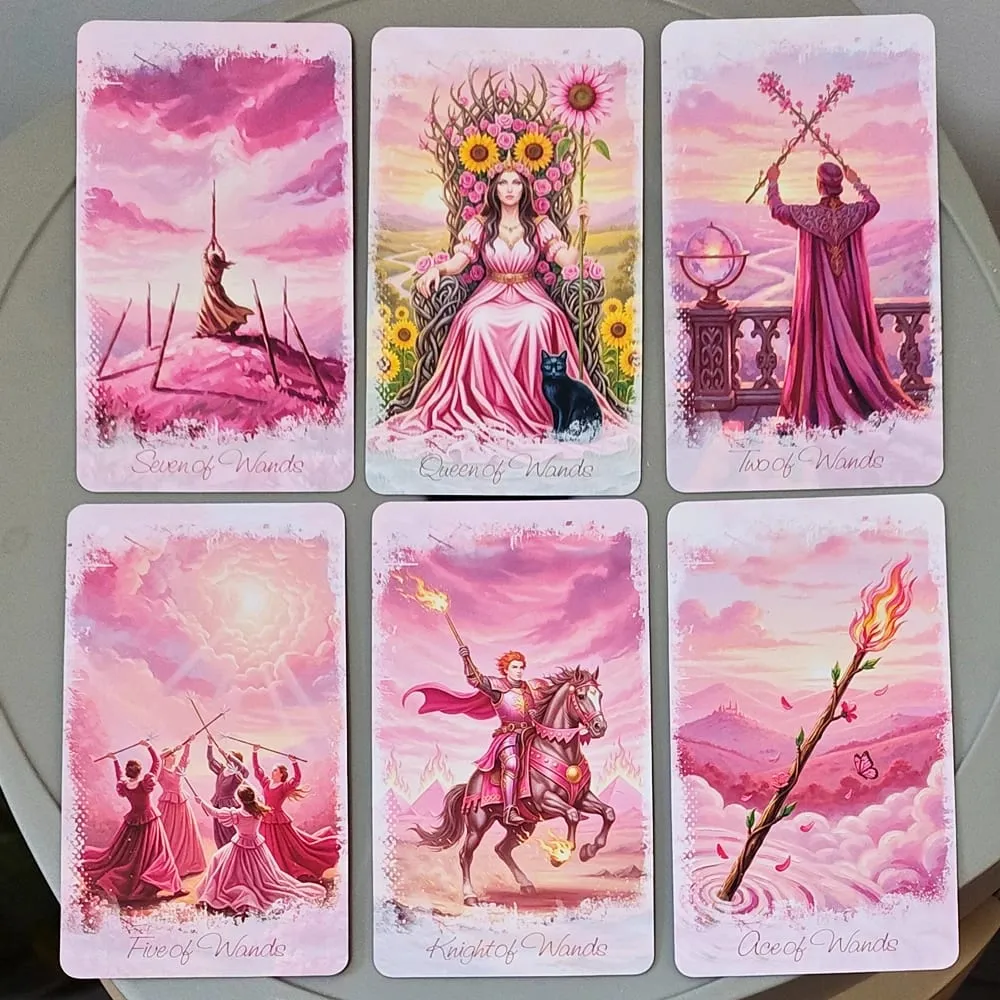 Rosa romantisches Fantasy-Tarot-Deck in Blechbox, 78 Karten, komplettes Deck mit Anleitungsbuch, 11 x 6,2 cm, spirituelles Wahrsagungs-Orakel