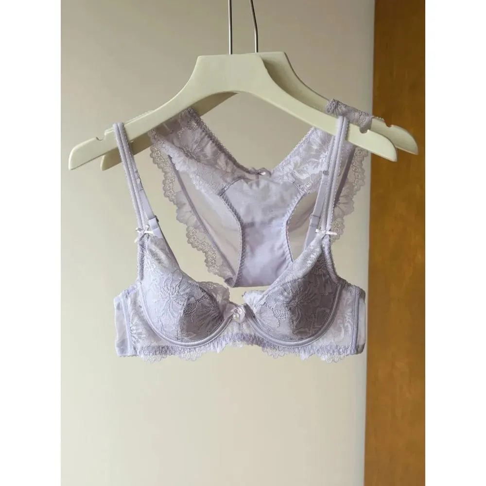 Lilla blonde bh kvinder fransk sexet broderi Blød bøjle minimizer Push Up Anti slap lingeri bh 32‑38 — image 2