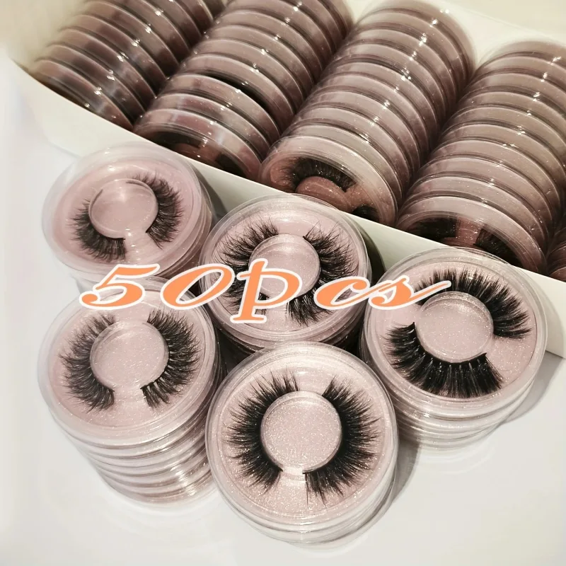Wholesal 50Pairs Cat Eye Lashes Natural long Mixed Style Curling Fluffy Eyelashes Reusable Portable Individual Packing Faux Lash — image 8