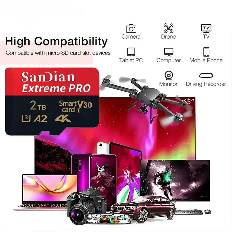 Sınıf 10 U3 V30 Su Geçirmez Bellek SD Kartları USB Adaptörü ile 128 GB 512 GB Telefon Dizüstü Kamera için Yüksek Hızlı Mikro TF/SD Kart — image 4