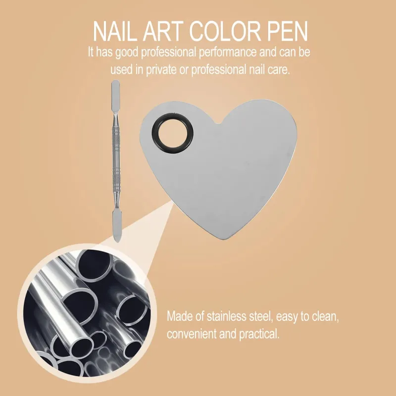 1Set Heart Shape Nail Art Tool Stainless Steel Makeup Plate Easy Clean DIY Manicure Color Mixing Palette — image 4